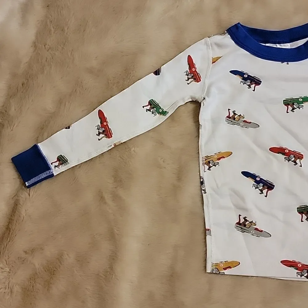 HANNA ANDERSSON 2-PIECE WHITE SNOWMOBILE PAJAMAS, SIZE 4 - 100% ORGANIC COTTON